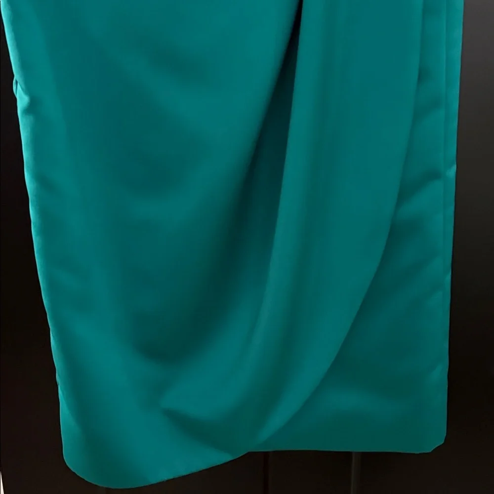 Arthur Doucette Teal Women's Silk Suit, Skirt with Decorative Bow Jacket. Size 6